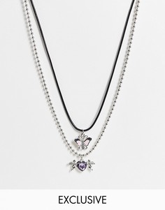 Многоярусное серебристое ожерелье в стиле унисекс с подвеской в виде бабочки Reclaimed Vintage Inspired-Серебристый