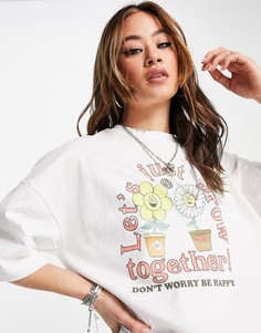 Белая туника с надписью "Lets Just Grow Together" Topshop-Белый