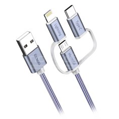 Зарядное устройство кабель USB, OLMIO, microUSB, Apple Lightning, Type-C, 2.1 А, 1.2 м, серое, 038896
