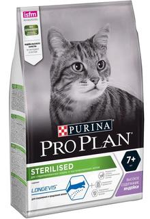 Сухой корм Purina Pro Plan Sterilised для стерилизованных кошек и кастрированных котов старше 7 лет, c индейкой, 3кг