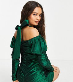 Эксклюзивное изумрудно-зеленое платье мини с бантом сзади Collective the Label Petite-Зеленый цвет