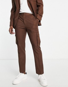 Темно-коричневые узкие брюки в утилитарном стиле Topman-Коричневый цвет