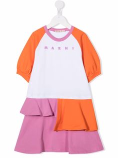 Marni Kids платье-футболка асимметричного кроя в стиле колор-блок