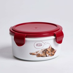 Контейнер для корма и лакомств с декором lucky pet 0,55л, кошки (бордовый) NO Brand