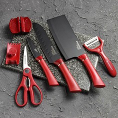 Набор кухонных ножей redwall, 7 предметов, цвет красный NO Brand