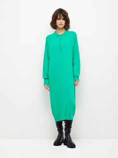 Вязаное платье с воротником поло (зеленый, XS) Sela