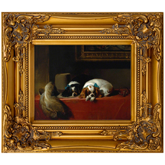 Репродукция картины питомцы кавалеры (object desire) золотой 34x39x4 см.