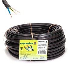 Кабель электрический в бухтах кабель ВВГп-нг(А) LSLTx ЭлПроКабель твердый плоский негорючий низкотоксичный 3x1,5 ГОСТ 50м черный