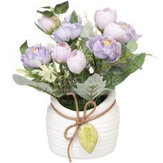 Цветок искусственный декоративный Букет роз, в кашпо, 16 см, фиолетовый, кремовый, Y6-2054