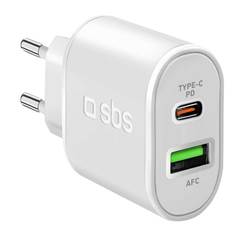 Сетевое зарядное устройство SBS USB порт+ Type-C порт, 20Вт, Power Delivery, белый (TETRPD20W)