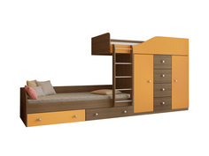 Кровать двухъярусная астра 6 дуб шамони/оранжевый (рв-мебель) оранжевый 333.2x89.5x155.1 см.