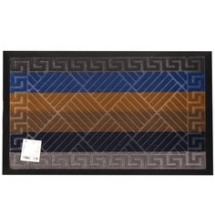 Коврик придверный, 45х75 см, прямоугольный, резина, с ковролином, черный-бежевый-синий, Уют Мультиколор