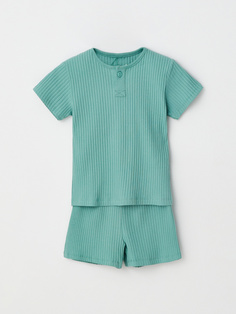 Трикотажная пижама в рубчик для мальчиков (зеленый, 116-122) Sela