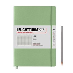 Записная книжка Leuchtturm А5, в клетку, пастельный зеленый, 123 страниц, мягкая обложка