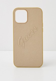 Чехол для iPhone Guess 12 Pro Max, PU Saffiano Script embossed logo Gold