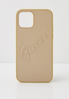 Чехол для iPhone Guess 12/12 Pro, PU Saffiano Script embossed logo Gold