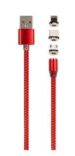 Дата-кабель MB mobility USB -Type-C/8 - pin/micro USB (3 в 1) нейлоновая оплетка, красный УТ000029372