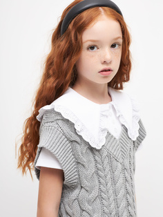 Хлопковый жилет вязкой косами для девочек (серый, 158) Sela