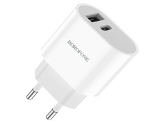 Зарядное устройство Borofone BA62A Wiseacre 1xUSB + USB-C 2.4A White 6974443383034