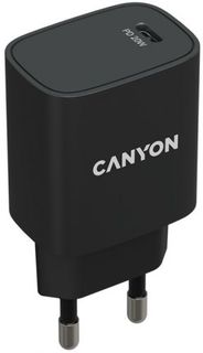 Зарядное устройство сетевое Canyon CNE-CHA20B05 PD 20Вт, USB-C, защита от перегрузки, перегрева, перенапряжения, черный