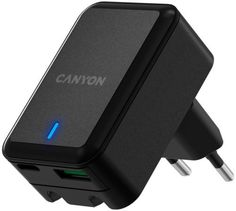 Зарядное устройство сетевое Canyon H-20T CNS-CHA20B PD 20Вт/QC3.0 18Вт USB-C/USB-A, черный