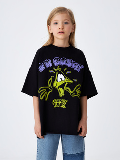 Укороченная футболка с принтом Looney Tunes для девочек (черный, 122) Sela