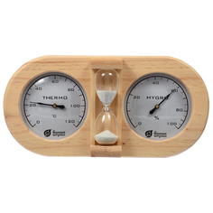 Термометр с гигрометром Банная станция с песочными часами 27*13,8*7,5см для бани и сауны /4 Банные штучки