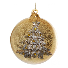 Шар новогодний Shishi ny золотистый с деревом 10 см