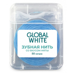 Нить зубная вощеная Global White со вкусом мяты 50 м