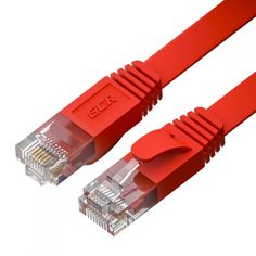 Кабель патч-корд U/UTP 6 кат. 7.5м GCR GCR-52876 PROF плоский прямой, 30 AWG, ethernet high speed 10 Гбит/с, RJ45, T568B, красный