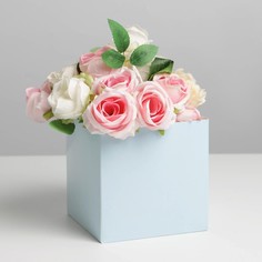 Коробка для цветов с pvc крышкой, голубая, 12 х 12 х 12 см Дарите Счастье