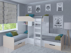 Кровати для подростков Подростковая кровать РВ-Мебель двухъярусная Трио (белый)