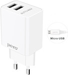 СЗУ Pero TC02, 2USB, 2.1A, c кабелем Micro USB в комплекте, белый ПЕРО