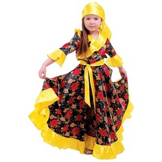 Карнавальный цыганский костюм для девочки, желтый с оборкой по груди, р. 32, рост 122 см Страна Карнавалия