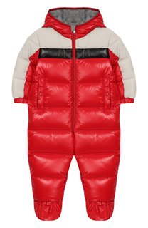 Пуховый комбинезон на молнии с капюшоном Moncler Enfant