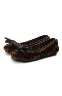 Кожаные балетки с меховой отделкой Fendi