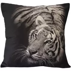 Подушка декоративная Тигр 40x40 см бархат, цвет черно-белый Seasons