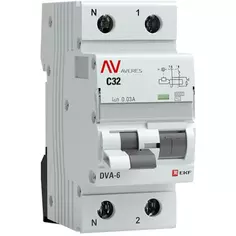 Дифференциальный автомат EKF Averes DVA-6 1P N C32 A 30 мА 6 кА AC rcbo6-1pn-32D-30-ac-av