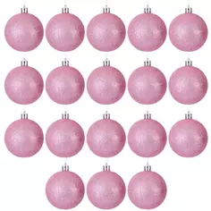 Набор елочных шаров ø6 см пластик розовый 18 шт. Без бренда