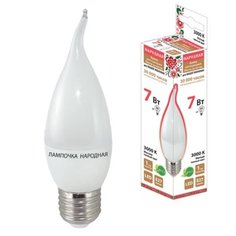 Лампа светодиодная E27, 7 Вт, 55 Вт, свеча на ветру, 3000 К, свет теплый белый, TDM Electric, Народная