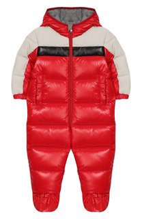 Пуховый комбинезон на молнии с капюшоном Moncler Enfant