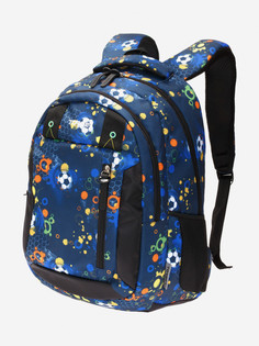 Рюкзак TORBER CLASS X, черно-синий с рисунком "Мячики", полиэстер, 45 x 32 x 16 см + Пенал в подарок, Синий