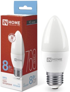 Лампа светодиодная IN HOME 4690612024820 LED-СВЕЧА-VC 8Вт свеча 6500К холодный, белый E27 760лм