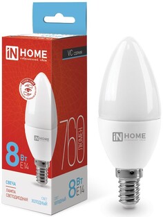 Лампа светодиодная IN HOME 4690612024806 LED-СВЕЧА-VC 8Вт свеча 6500К холодный, белый E14 760лм