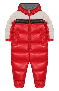 Пуховый комбинезон на молнии с капюшоном Moncler Enfant