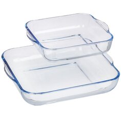 Набор посуды жаропрочной стекло, 2 предмета, 1.66, 2.9 л, квадратный, Daniks, 145028