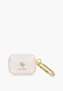 Чехол для наушников Guess Airpods, TPU with carabin Transparent Glitter 4G Gold