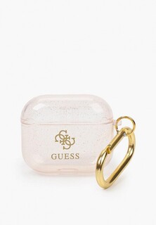 Чехол для наушников Guess Airpods 3, TPU with carabin Transparent Glitter 4G Gold