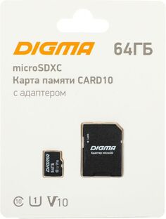 Карта памяти 64GB Digma DGFCA064A01 CARD10 V10 + adapter