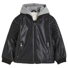 Кожаная куртка H&amp;M Hooded Melange, черный/светло-серый H&M